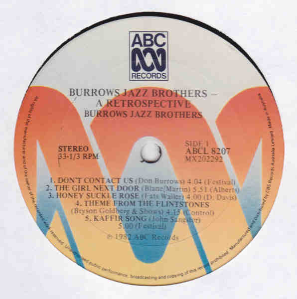 Don Burrows – Burrows' Jazz Brothers - A Retrospective (VG+/VG+) – LP, AU 1982 - Image 3