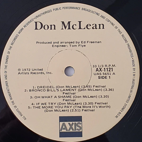 Don McLean – Don McLean (E/VG+) – LP, AU 1982 - Image 2