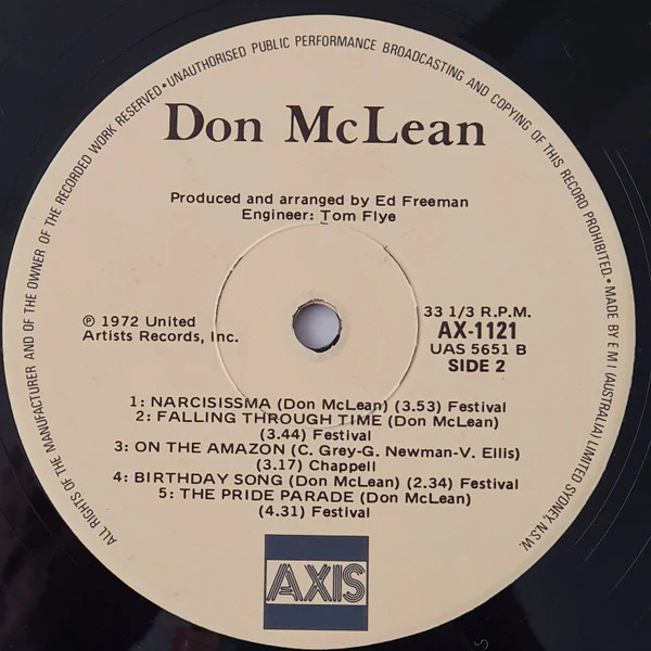 Don McLean – Don McLean (E/VG+) – LP, AU 1982 - Image 3