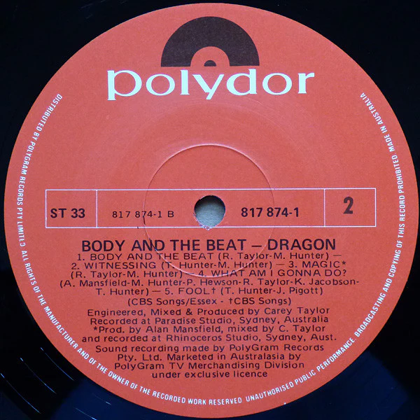 Dragon – Body And The Beat (VG+/VG) – LP, Australasia 1984 - Image 4