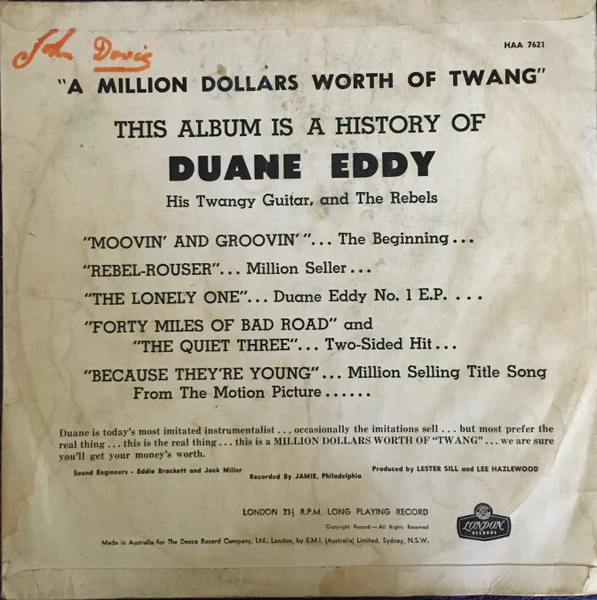 Duane Eddy And The Rebels – $1,000,000.00 Worth Of Twang (VG+/VG+) – LP, AU 1961 - Image 2