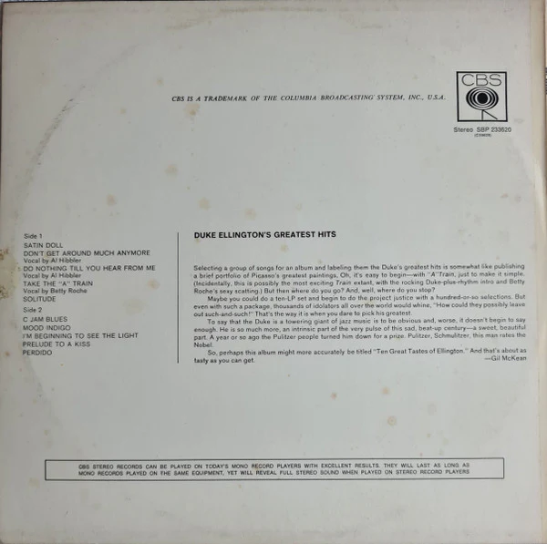 Duke Ellington – Duke Ellington's Greatest Hits (VG+/VG+) – LP, AU 1968 - Image 3