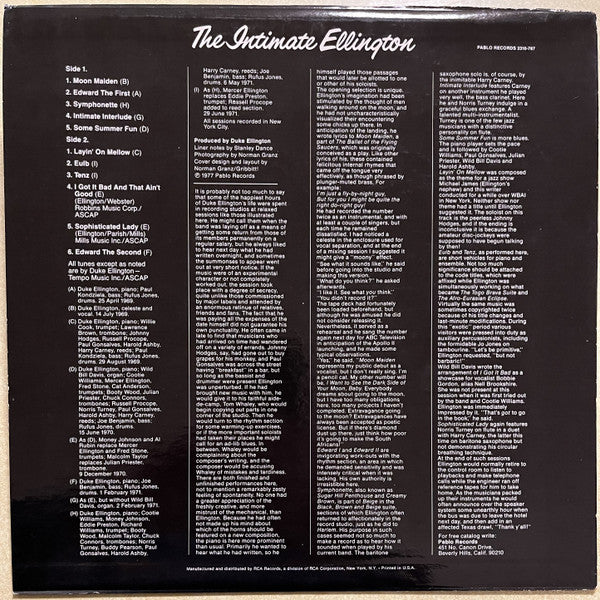 Duke Ellington – The Intimate Ellington (VG+/VG) – LP, US 1977 - Image 2