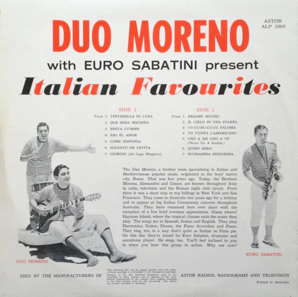 Duo Moreno, Euro Sabatini – Italian Favourites (VG/VG) – LP, AU 1962 - Image 2