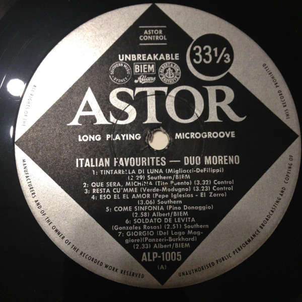 Duo Moreno, Euro Sabatini – Italian Favourites (VG/VG) – LP, AU 1962 - Image 3