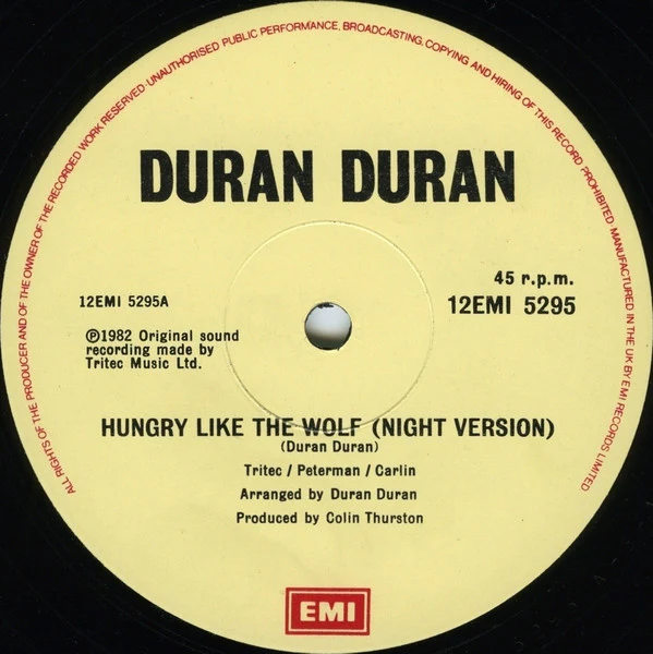 Duran Duran – Hungry Like The Wolf (Night Version) (VG/VG) – 12", UK 1982 - Image 3