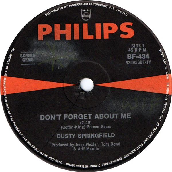 Dusty Springfield – Don't Forget About Me (VG+/Generic) – 7", AU 1969