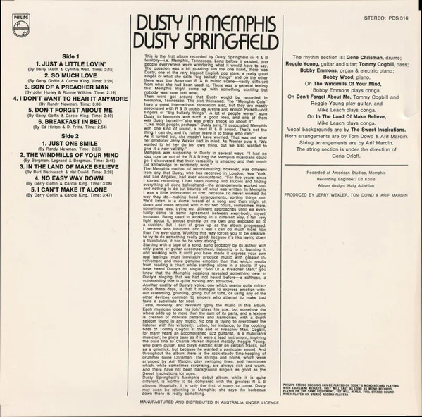 Dusty Springfield – Dusty In Memphis (VG/VG+) – LP, AU 1969 - Image 2