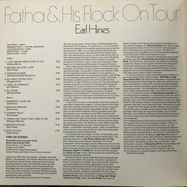 Earl Hines – Fatha & His Flock On Tour (VG+/VG) – LP, DE - Image 2