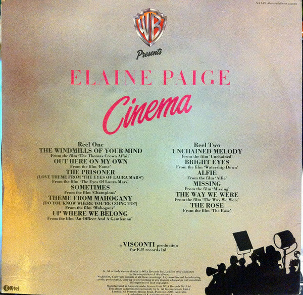 Elaine Paige – Cinema (E/E) – LP, AU 1984 - Image 2