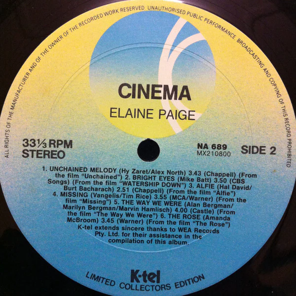 Elaine Paige – Cinema (E/E) – LP, AU 1984 - Image 4