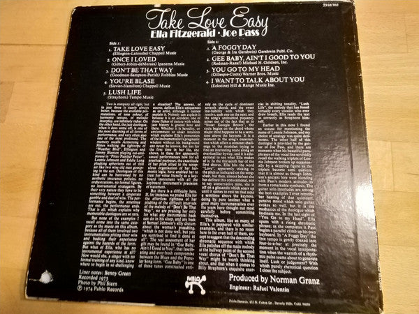 Ella Fitzgerald, Joe Pass – Take Love Easy (VG/VG) – LP, US 1974 - Image 2