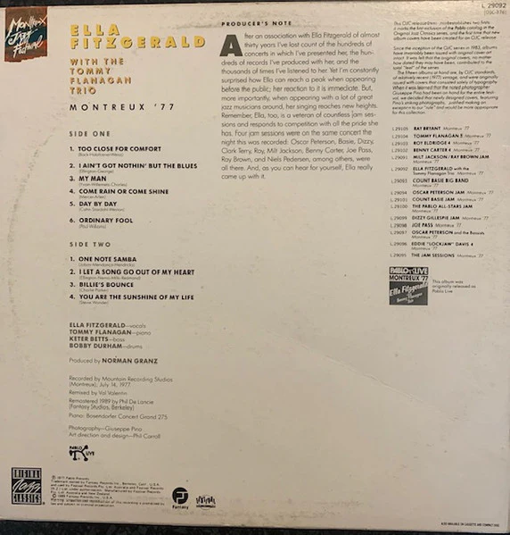 Ella Fitzgerald, Tommy Flanagan Trio – Montreux '77 (VG+/VG+) – LP, AU 1989 - Image 2