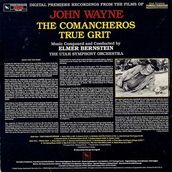 Elmer Bernstein – The Films Of John Wayne: The Comancheros / True Grit (E/E) – LP, US 1985 - Image 2