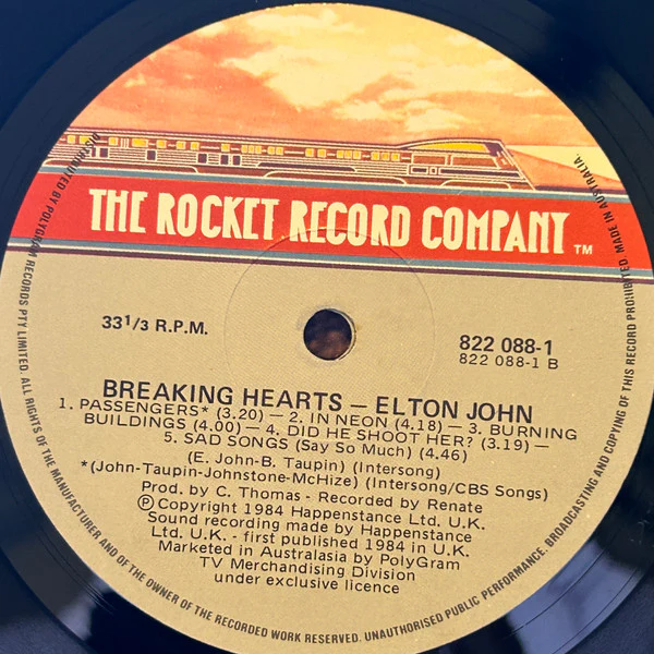 Elton John – Breaking Hearts (VG+/VG+) – LP, AU 1984 - Image 4