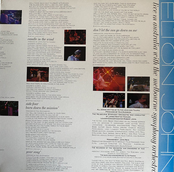 Elton John, Melbourne Symphony Orchestra – Live In Australia (VG+/VG+) – 2xLP, AU 1987 - Image 3