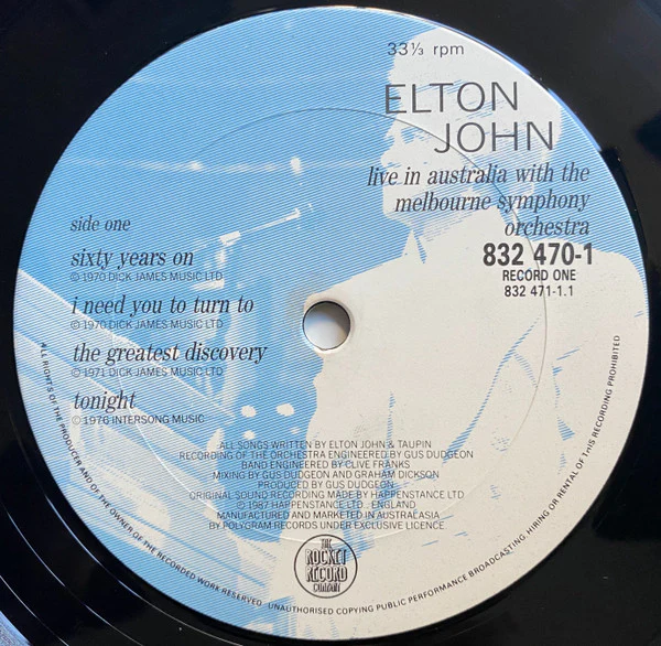 Elton John, Melbourne Symphony Orchestra – Live In Australia (VG+/VG+) – 2xLP, AU 1987 - Image 5