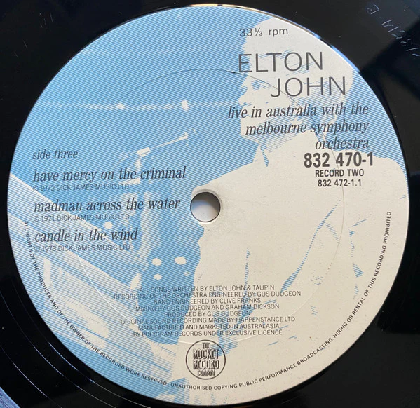 Elton John, Melbourne Symphony Orchestra – Live In Australia (VG+/VG+) – 2xLP, AU 1987 - Image 7