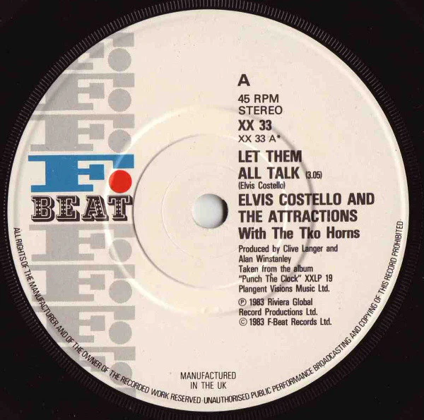 Elvis Costello & The Attractions – Let Them All Talk (VG+/VG+) – 7", UK 1983 - Image 3