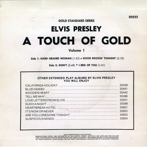 Elvis Presley – A Touch Of Gold Volume 1 (E/VG+) – 7", AU - Image 2