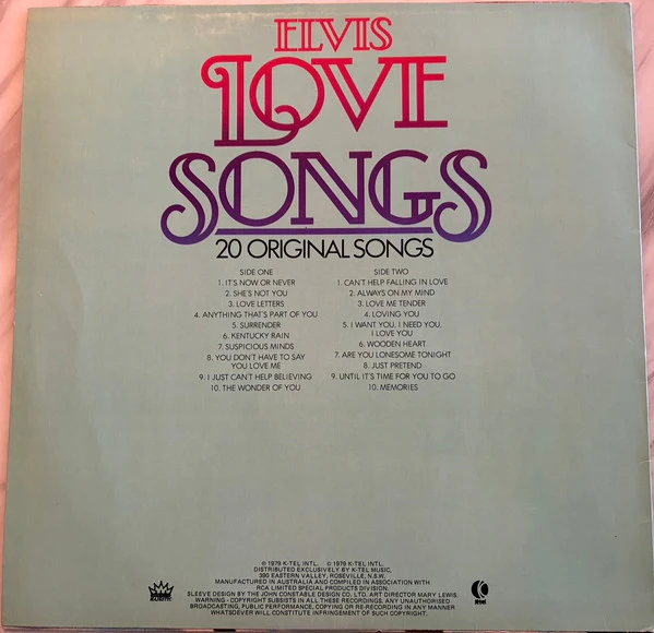 Elvis Presley – Elvis Love Songs (VG+/VG+) – LP, AU 1979 - Image 2