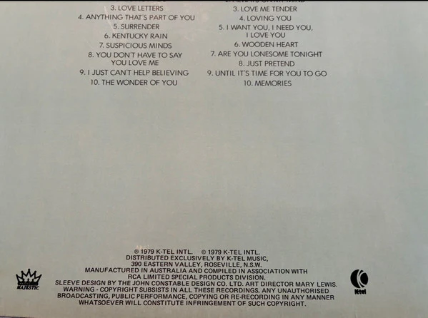 Elvis Presley – Elvis Love Songs (VG+/VG+) – LP, AU 1979 - Image 3