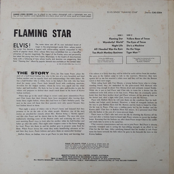 Elvis Presley – Elvis Sings "Flaming Star" (VG/VG+) – LP, AU 1969 - Image 2
