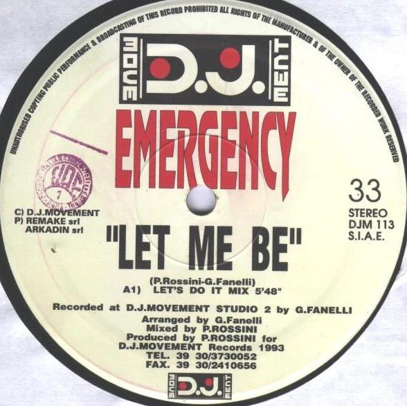 Emergency – Let Me Be (VG/VG) – 12", IT 1993