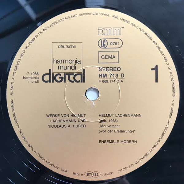 Ensemble Modern, Peter Eötvös, Nicolaus A. Huber, Helmut Lachenmann – Sechs Bagatellen / Mouvement (- Vor Der Erstarrung) (VG+/VG+) – LP, DE 1985 - Image 5