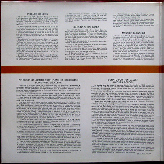 Ensemble Moderne De Paris, Jacques Bondon – Concerto N°2 Pour Piano Et Orchestre / Sonate Pour Un Ballet (VG+/VG+) – LP, FR 1974 - Image 2