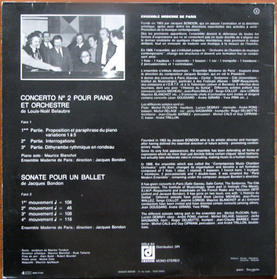 Ensemble Moderne De Paris, Jacques Bondon – Concerto N°2 Pour Piano Et Orchestre / Sonate Pour Un Ballet (VG+/VG+) – LP, FR 1974 - Image 3