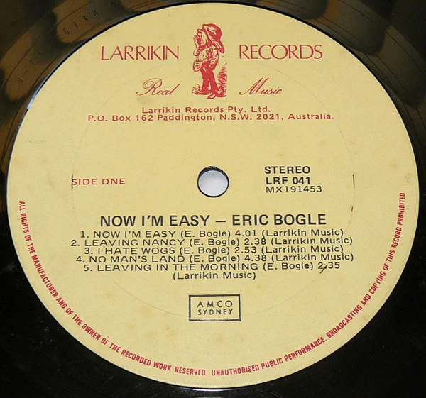 Eric Bogle – Now I'm Easy (E/E) – LP, AU 1980 - Image 3