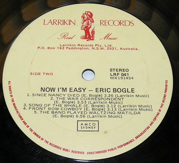Eric Bogle – Now I'm Easy (E/E) – LP, AU 1980 - Image 4