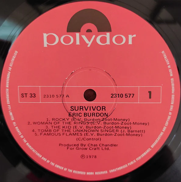 Eric Burdon – Survivor (VG+/VG+) – LP, AU 1977 - Image 3