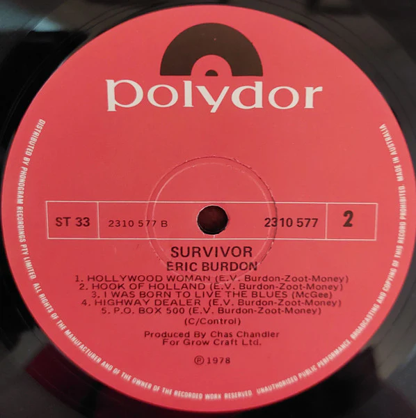 Eric Burdon – Survivor (VG+/VG+) – LP, AU 1977 - Image 4