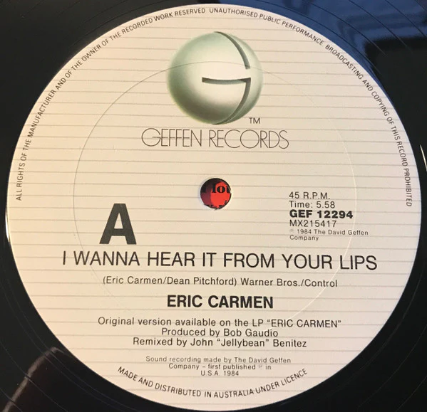 Eric Carmen – I Wanna Hear It From Your Lips (VG+/E) – 12", AU 1984 - Image 3