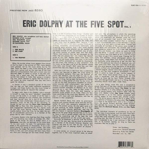 Eric Dolphy – At The Five Spot, Volume 1. (VG+/E) – LP, US 2021 - Image 2