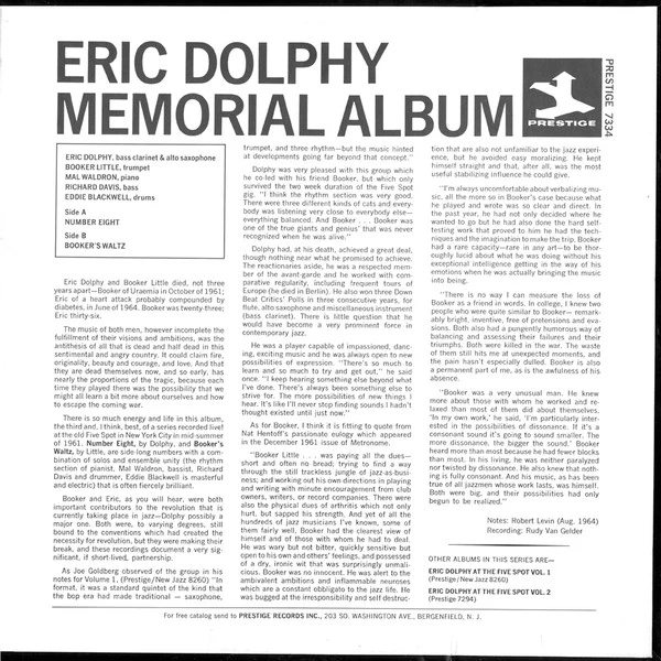 Eric Dolphy, Booker Little – Memorial Album Recorded Live At The Five Spot (VG/VG) – LP, US 1972 - Image 2