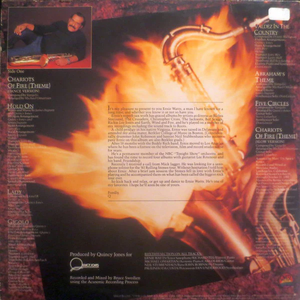 Ernie Watts – Chariots Of Fire (VG+/VG+) – LP, US 1982 - Image 2