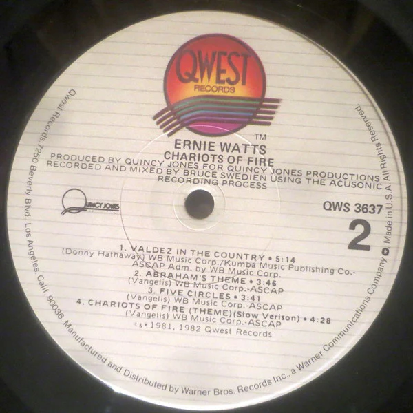 Ernie Watts – Chariots Of Fire (VG+/VG+) – LP, US 1982 - Image 4