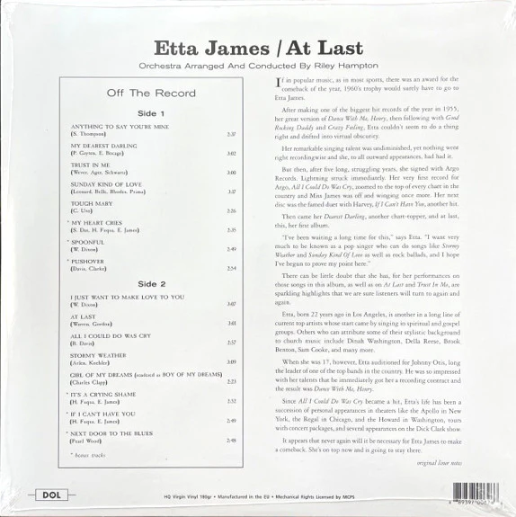 Etta James – At Last! (E/E) – LP, UK 2022 - Image 2