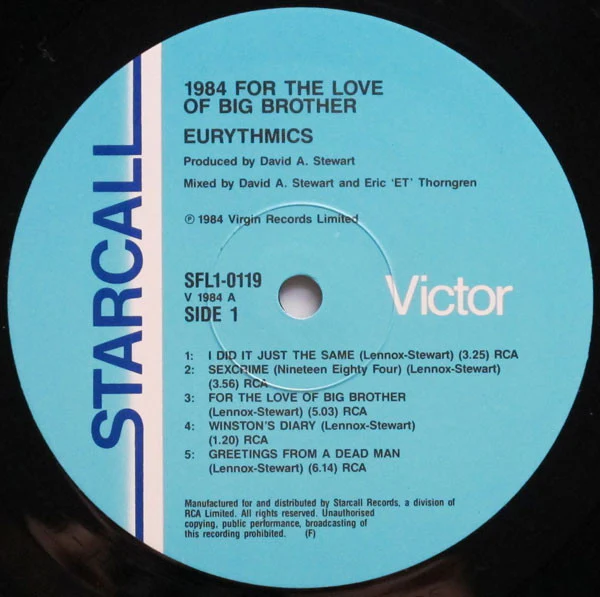 Eurythmics – 1984 (For The Love Of Big Brother) (VG+/VG+) – LP, AU 1984 - Image 3