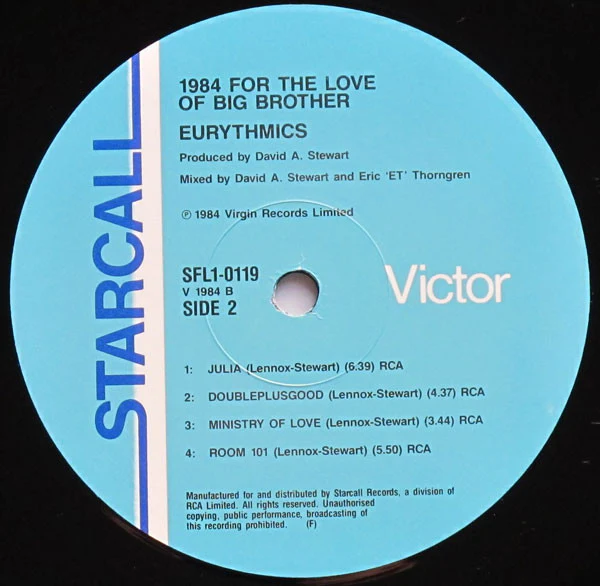 Eurythmics – 1984 (For The Love Of Big Brother) (VG+/VG+) – LP, AU 1984 - Image 4
