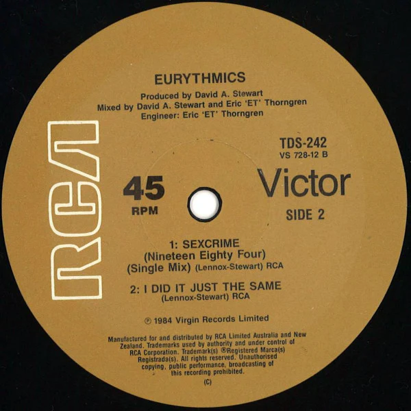Eurythmics – Sexcrime (Nineteen Eighty Four) (VG+/VG+) – 12", AU 1984 - Image 4
