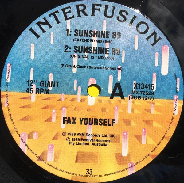 Fax Yourself – Sunshine 89 (VG/VG+) – 12", AU 1989 - Image 3