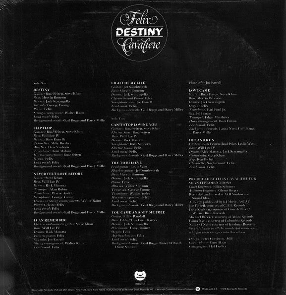 Felix Cavaliere – Destiny (VG+/VG) – LP, US 1975 - Image 2