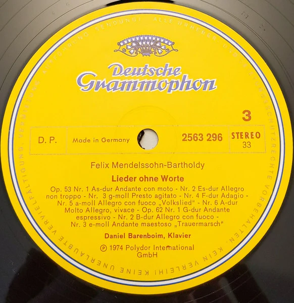 Felix Mendelssohn-Bartholdy, Daniel Barenboim – Lieder Ohne Worte (E/VG+) – 3xLP, DE 1974 - Image 7