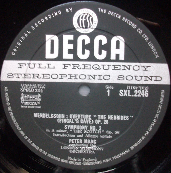 Felix Mendelssohn-Bartholdy, London Symphony Orchestra, Peter Maag – Mendelssohn In Scotland - Symphony No. 3 'Scotch', Fingal's Cave (VG+/VG) – LP, UK 1961 - Image 3