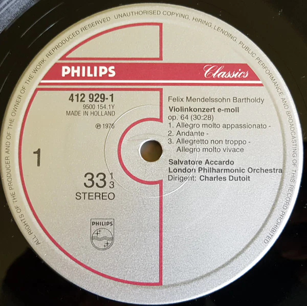 Felix Mendelssohn-Bartholdy, Max Bruch, Salvatore Accardo – Violin Concertos (E/E) – LP, NL - Image 3