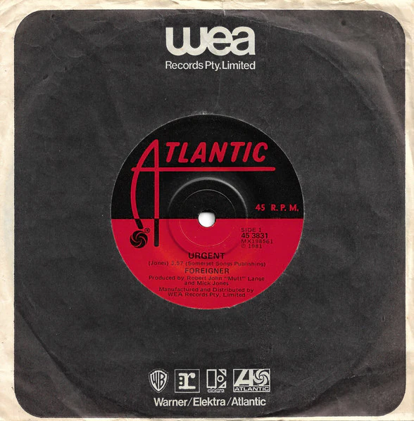 Foreigner – Urgent (VG+/Generic) – 7", AU 1981 - Image 3
